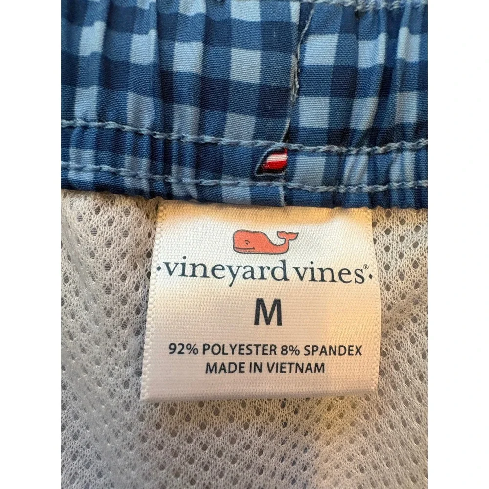 Vineyard Vines Mens Blue Gingham American Flag Whale Swim Trunks Size M